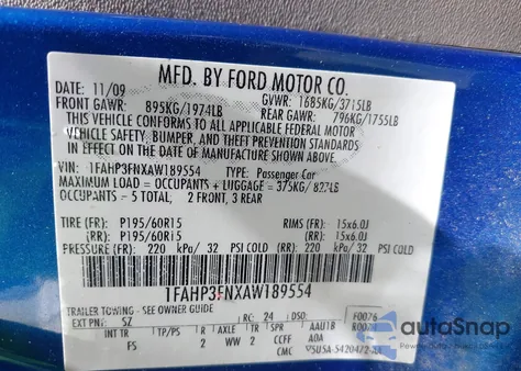 2010 Ford Focus Se z USA, uszkodzony, nr VIN 1FAHP3FNXAW189554